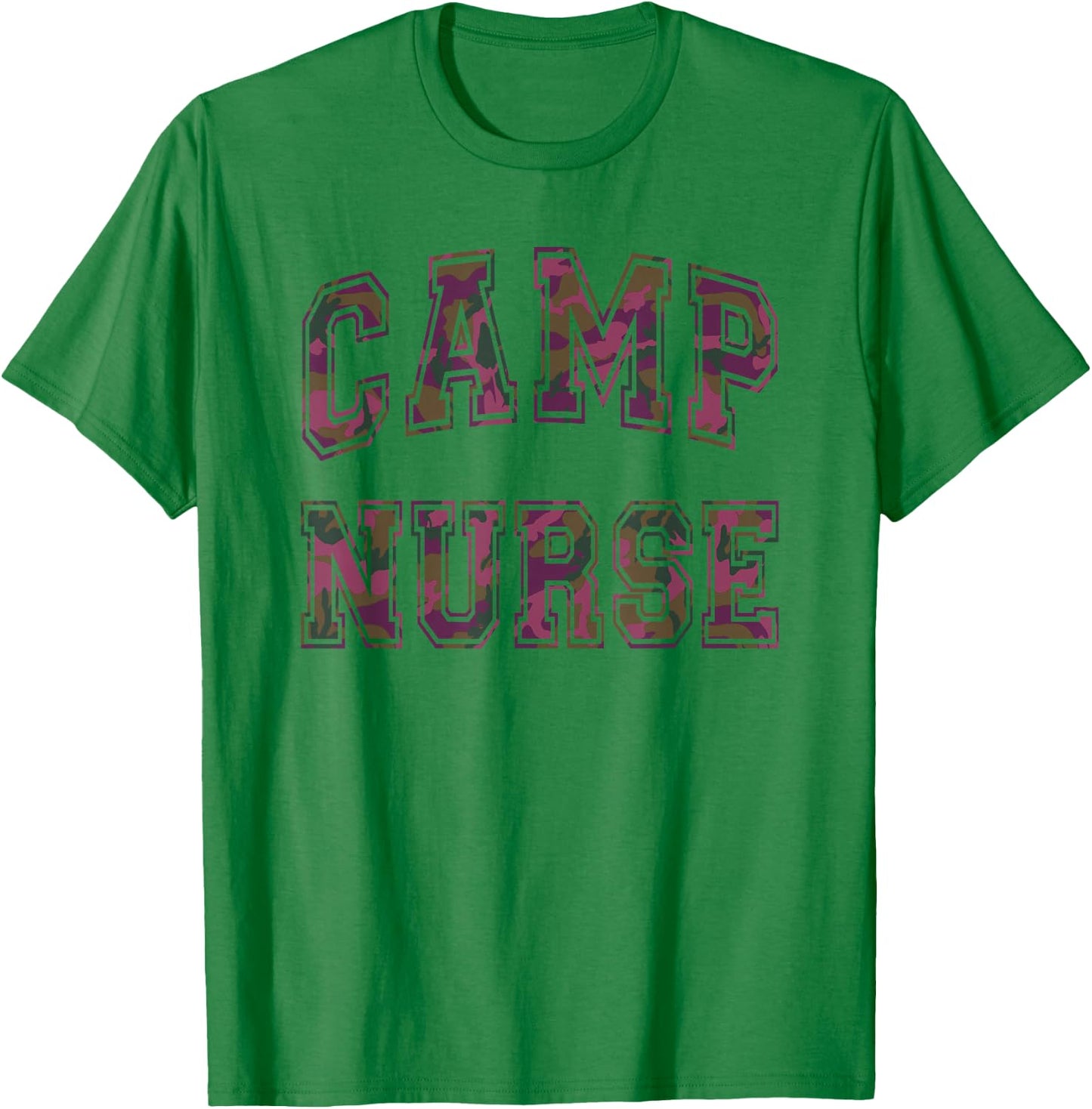 Camo CAMP NURSE Summer Campsite Off Duty Besties Crew T-Shirt - T-Shirt | Irish Green