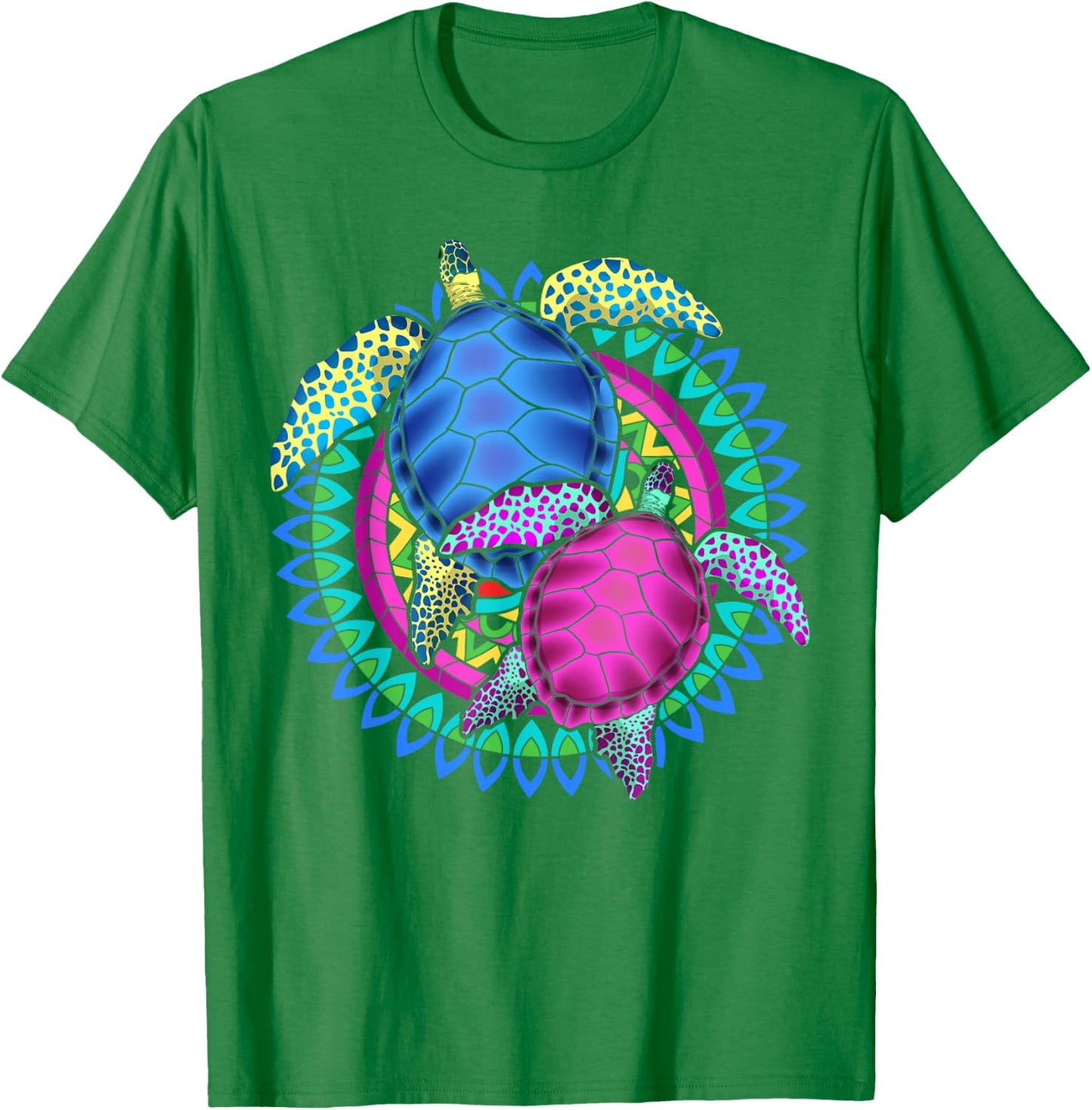Colorful Mandala Animal Lover Polynesian Hawaiian Sea Turtle T-Shirt - T-Shirt | Irish Green