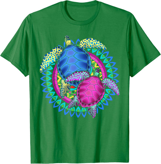 Colorful Mandala Animal Lover Polynesian Hawaiian Sea Turtle T-Shirt - T-Shirt | Irish Green