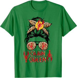 Cajun Queen Crawfish Leoapard Messy Bun Sunglasses Lobster T-Shirt - T-Shirt | Irish Green