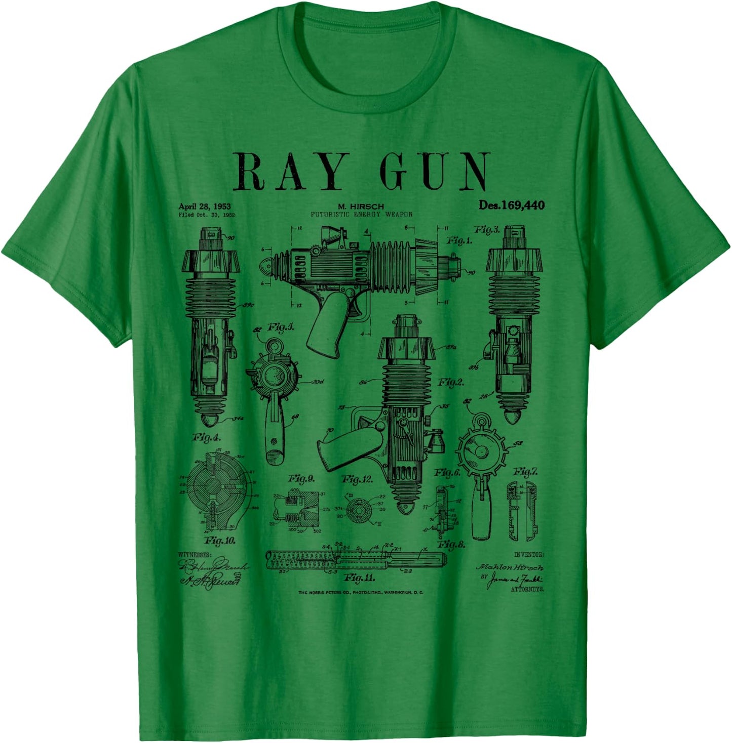 Ray Gun Science Fiction Geek Weapon Vintage Patent Print T-Shirt - T-Shirt | Irish Green