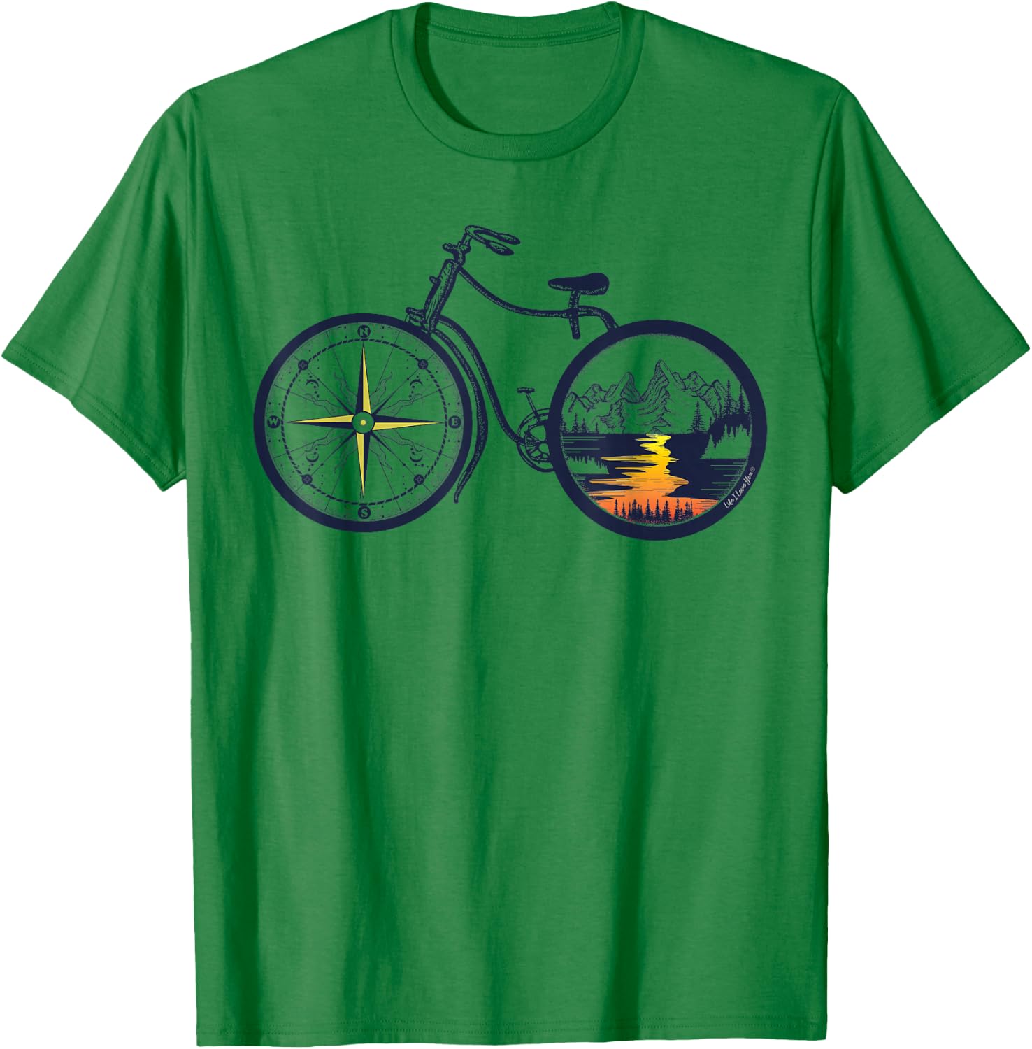 Retro Bicycle with Compass and Mountains - Cycling T-Shirt - T-Shirt | Irish Green