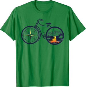 Retro Bicycle with Compass and Mountains - Cycling T-Shirt - T-Shirt | Irish Green