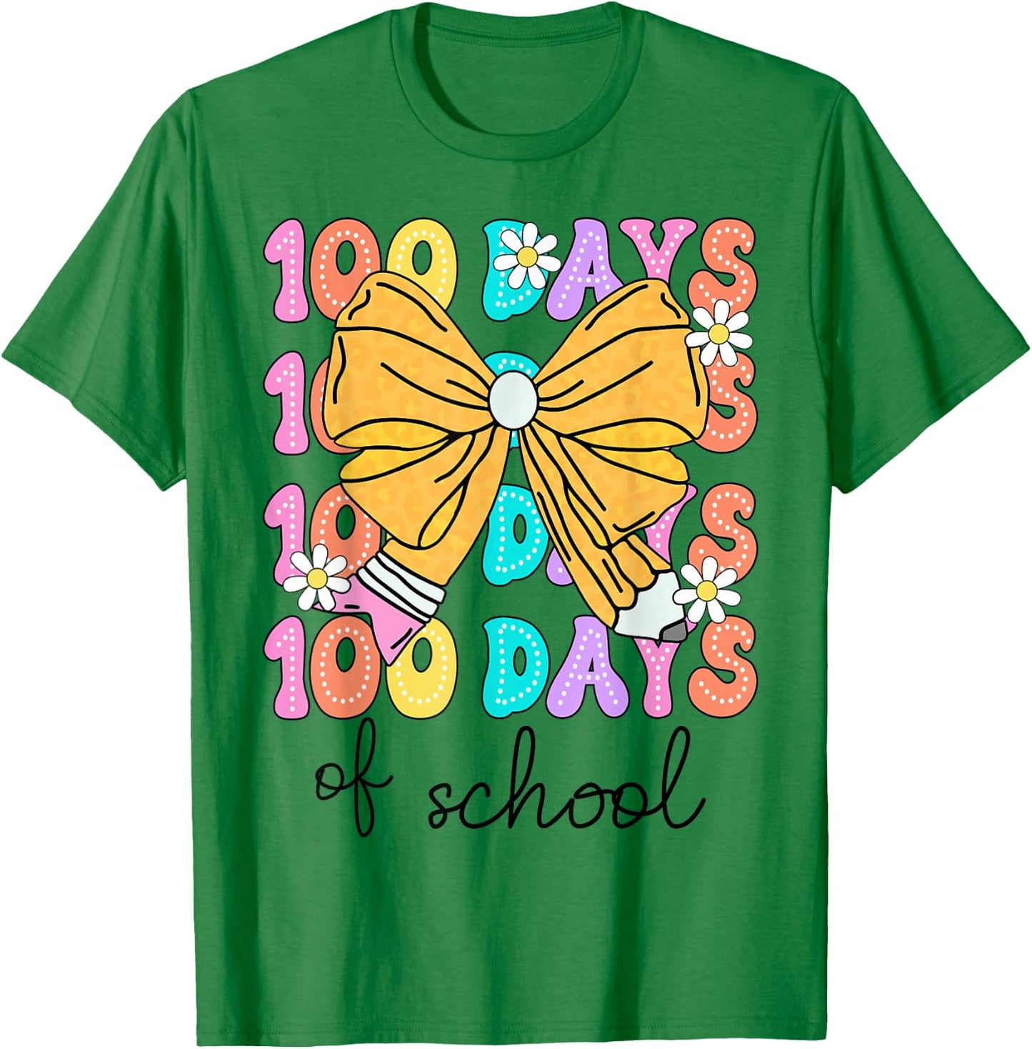 100 Days Of School Coquette Bow 100th Day School Kids Girls T-Shirt - T-Shirt | Irish Green