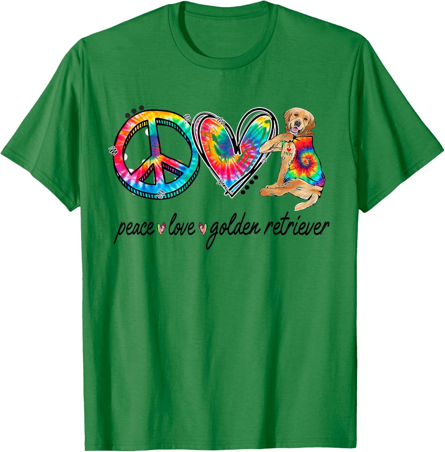 Peace Love Golden Retriever Tie Dye Rainbow Dog Lover Men Women Girls Kids T-Shirt - T-Shirt | Irish Green