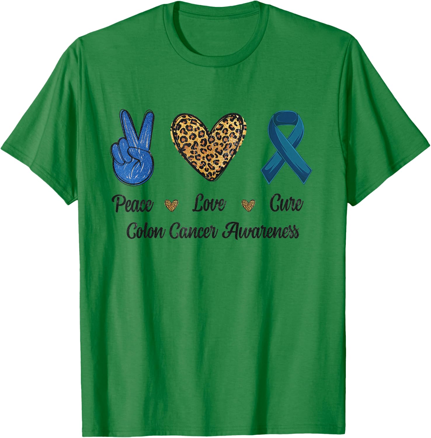 Peace Love Cure Colon Cancer Awareness Support Leopard Men T-Shirt - T-Shirt | Irish Green