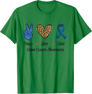 Peace Love Cure Colon Cancer Awareness Support Leopard Men T-Shirt - T-Shirt | Irish Green