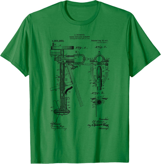 Vintage Patent Print 1911 Outboard Motor Blueprint Drawings T-Shirt - T-Shirt | Irish Green