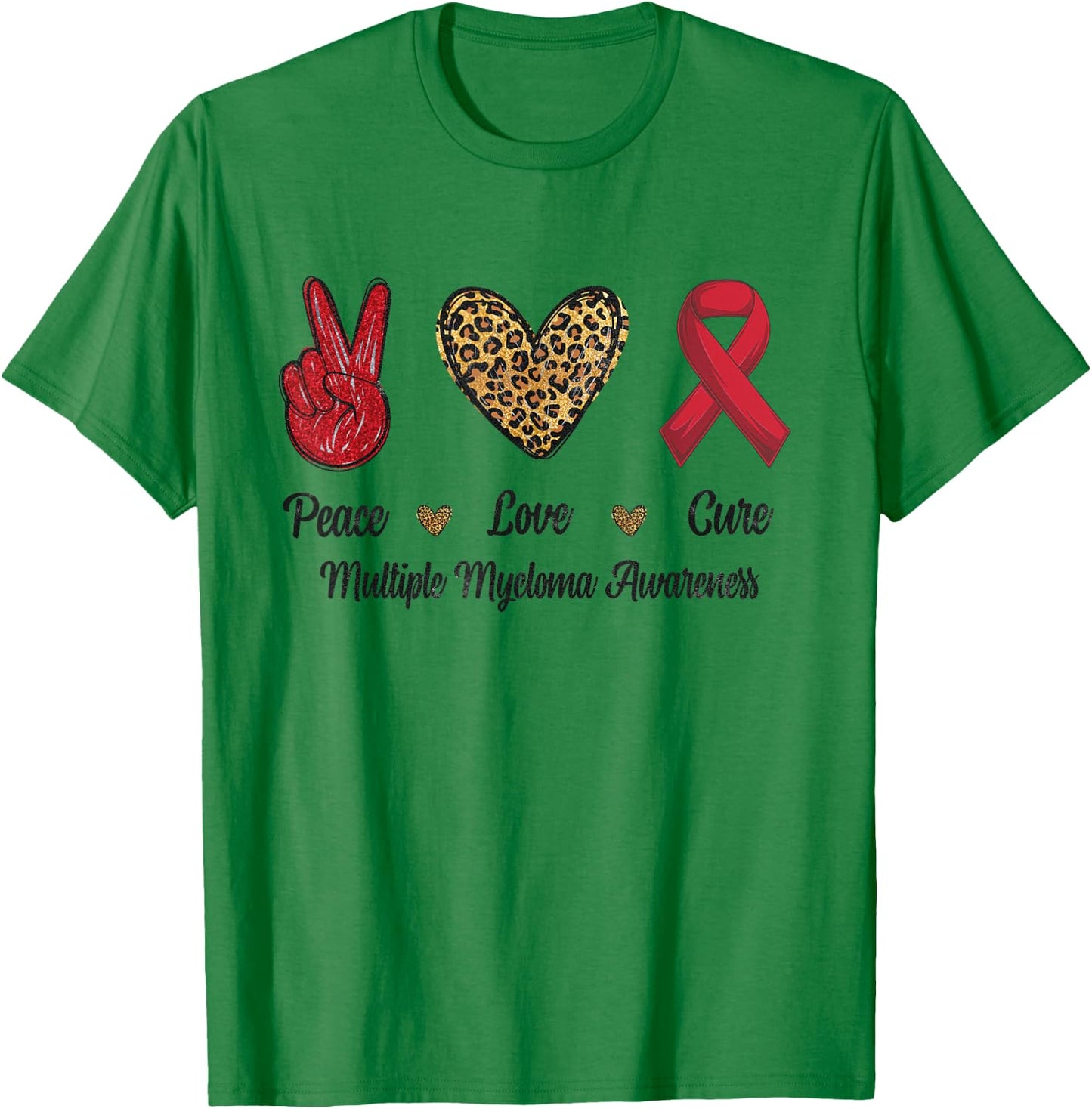 Peace Love Cure Multiple Myeloma Awareness Leopard Men T-Shirt - T-Shirt | Irish Green