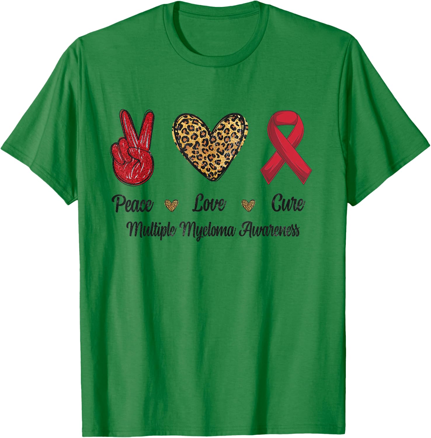 Peace Love Cure Multiple Myeloma Awareness Leopard Men T-Shirt - T-Shirt | Irish Green