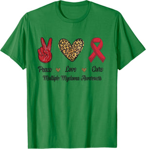 Peace Love Cure Multiple Myeloma Awareness Leopard Men T-Shirt - T-Shirt | Irish Green