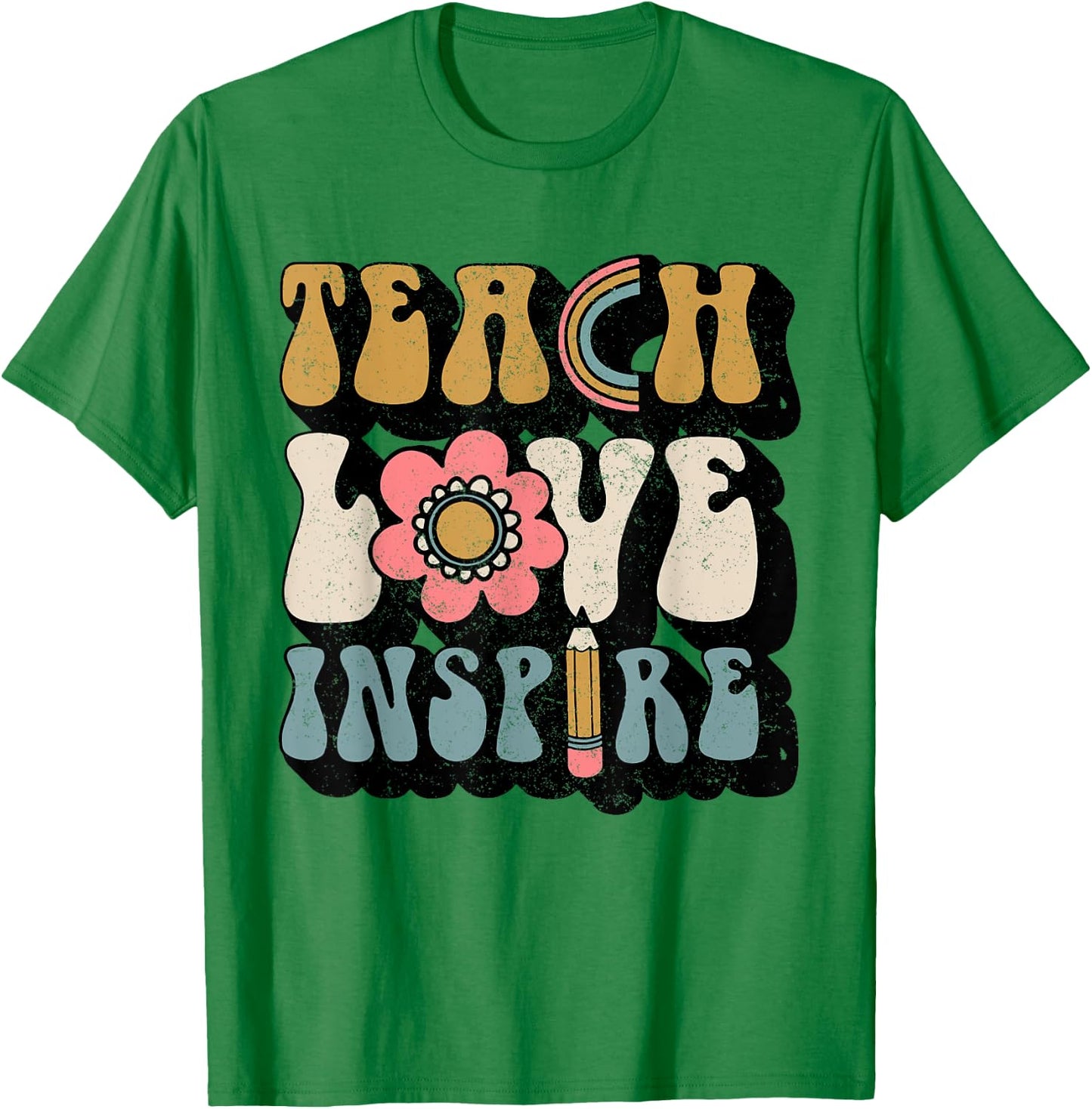 Back To School Teach Love Inspire Retro Teachers Women Gift T-Shirt - T-Shirt | Irish Green
