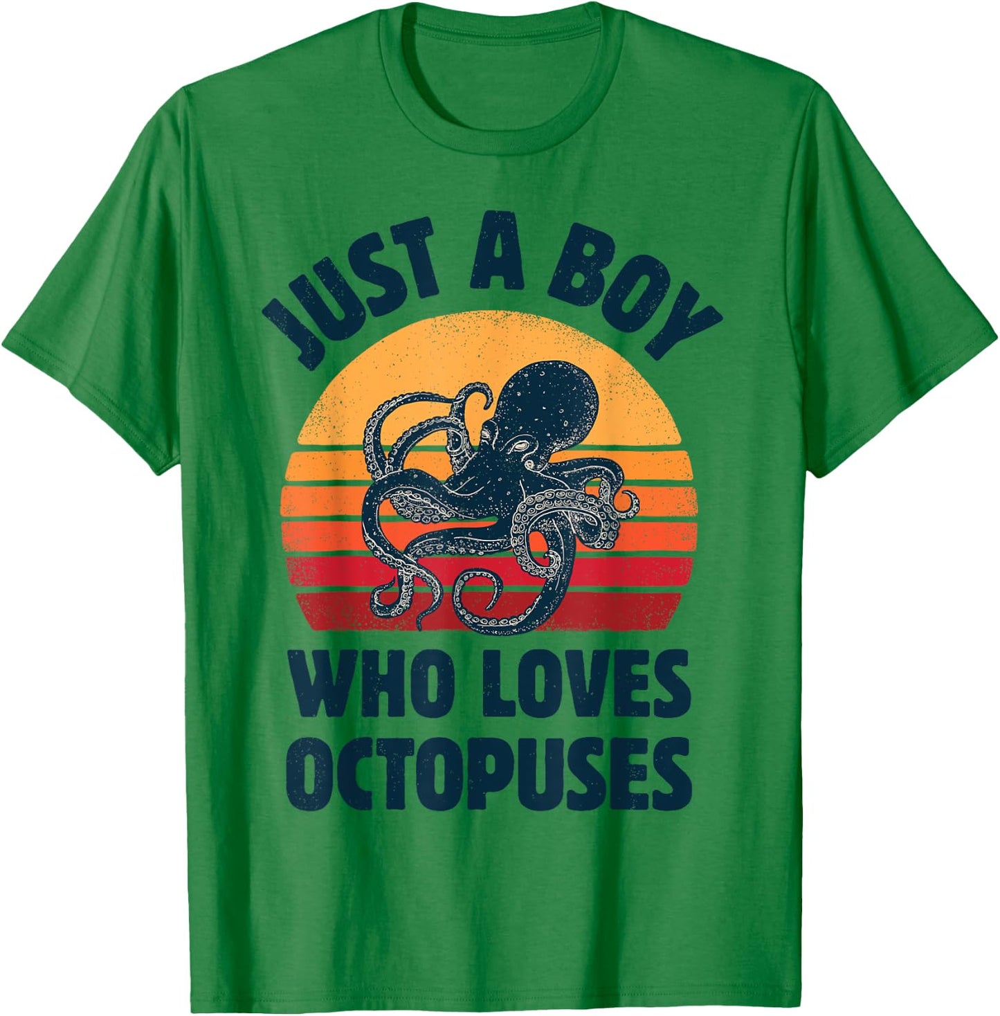 Octopus Just A Boy Who Loves Sea Animals Men Retro Vintage T-Shirt - T-Shirt | Irish Green