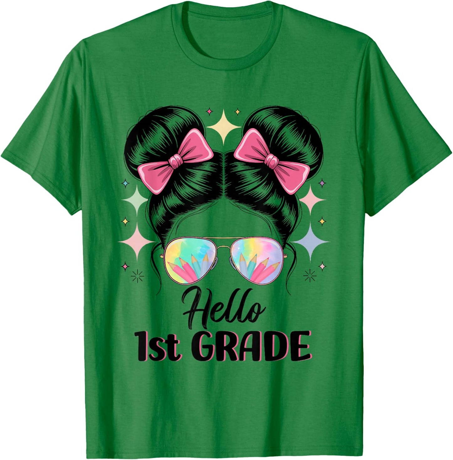 Back To School Coquette Bow Teacher Hello First Grade Girls T-Shirt - T-Shirt | Irish Green