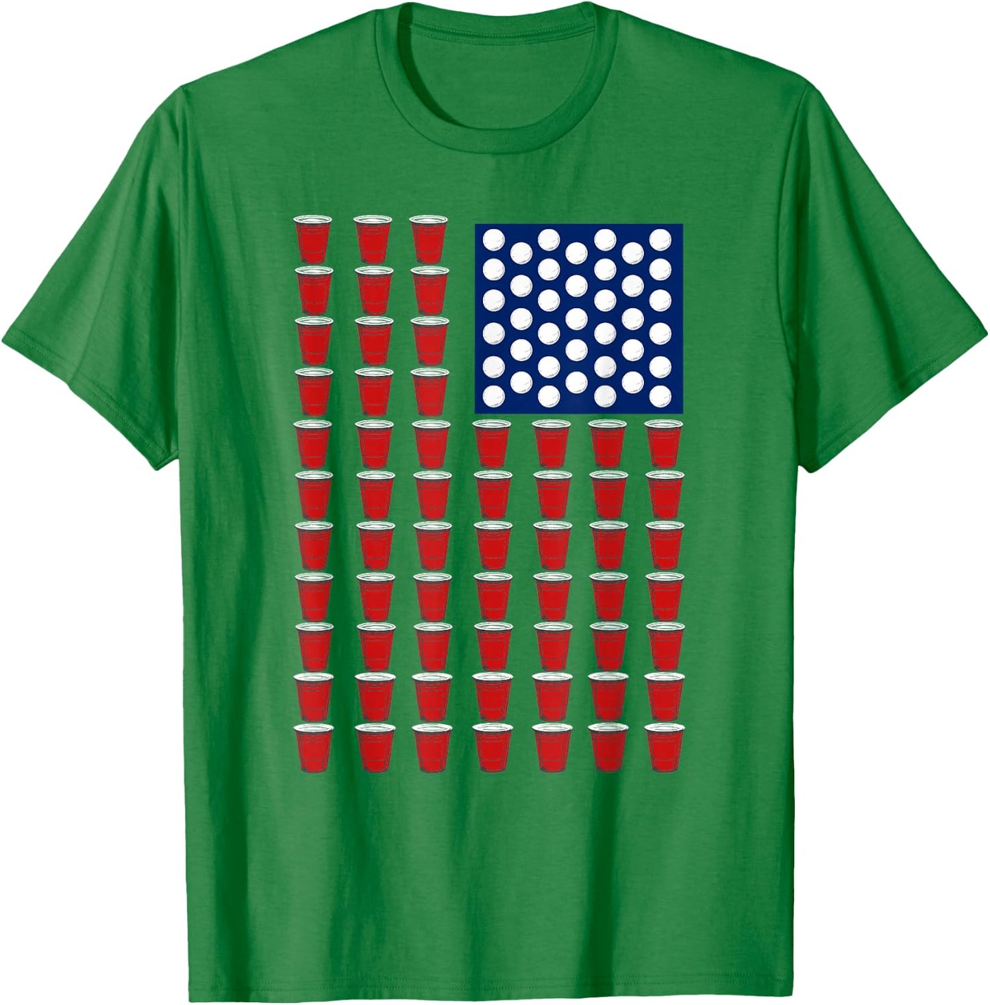 4th of July Trendy Red Solo Cup Beer Pong USA Flag T-Shirt - T-Shirt | Irish Green