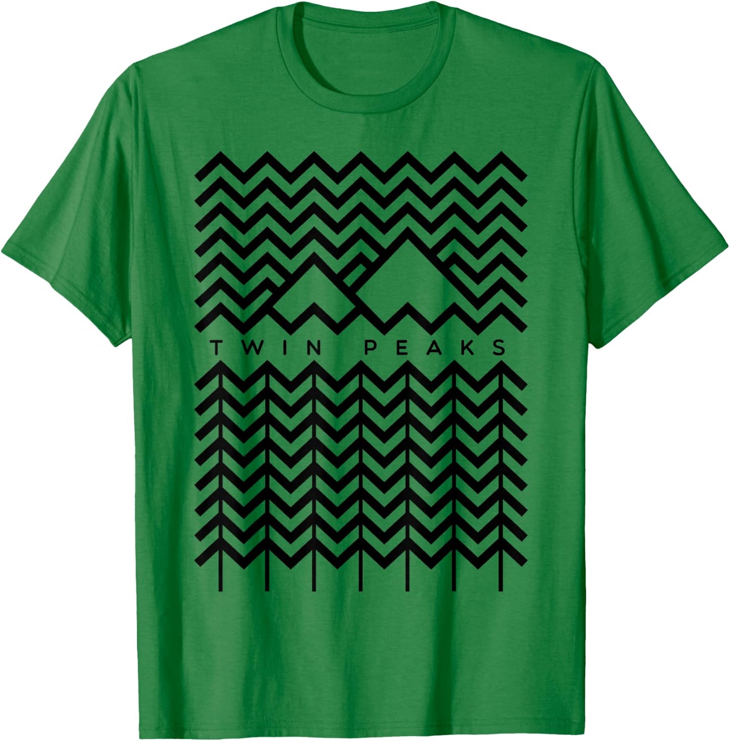 Twin Peaks Mountain and Trees Line Art Grphic T-Shirt - T-Shirt | Irish Green