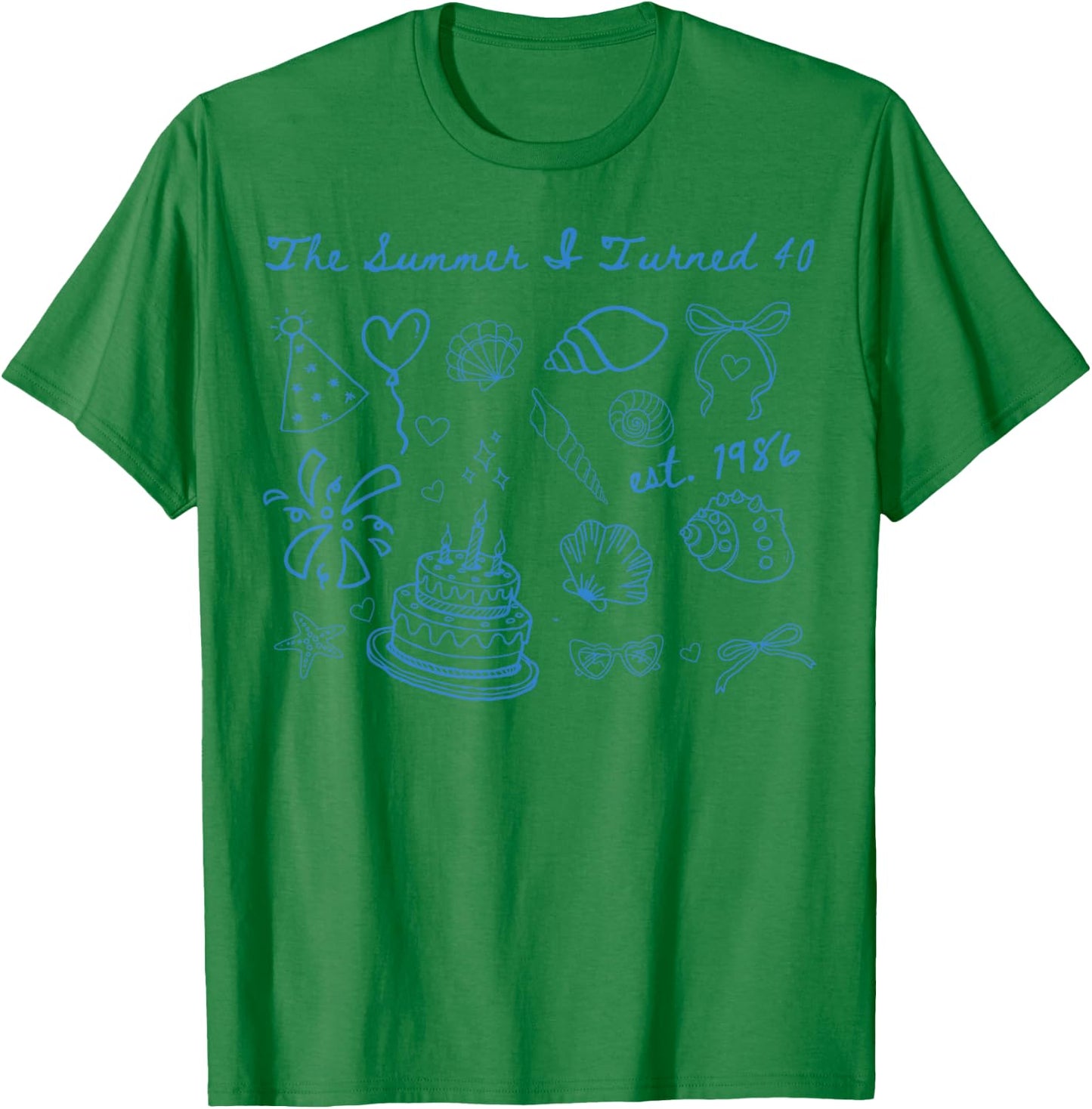 Summer I Turned Forty 40th Birthday Coastal Bow Seashell T-Shirt - T-Shirt | Irish Green