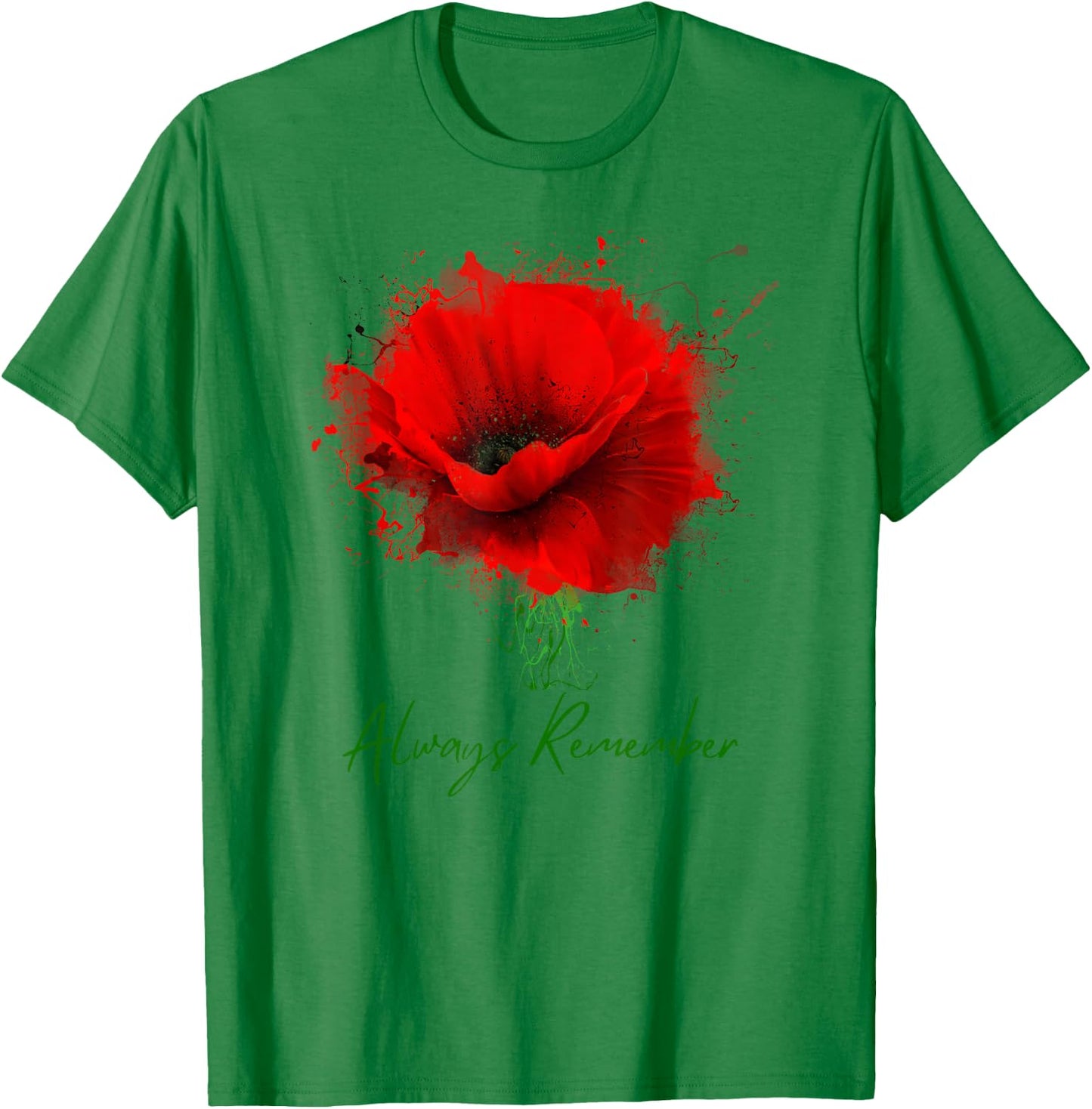 Always Remember Red Poppy Remembrance T-Shirt - T-Shirt | Irish Green