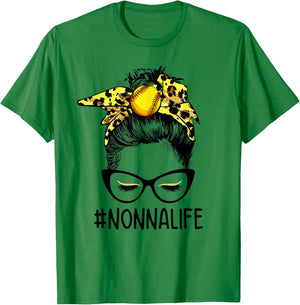 Messy Bun Nonna Life Softball Nonna Mothers Day T-Shirt - T-Shirt | Irish Green