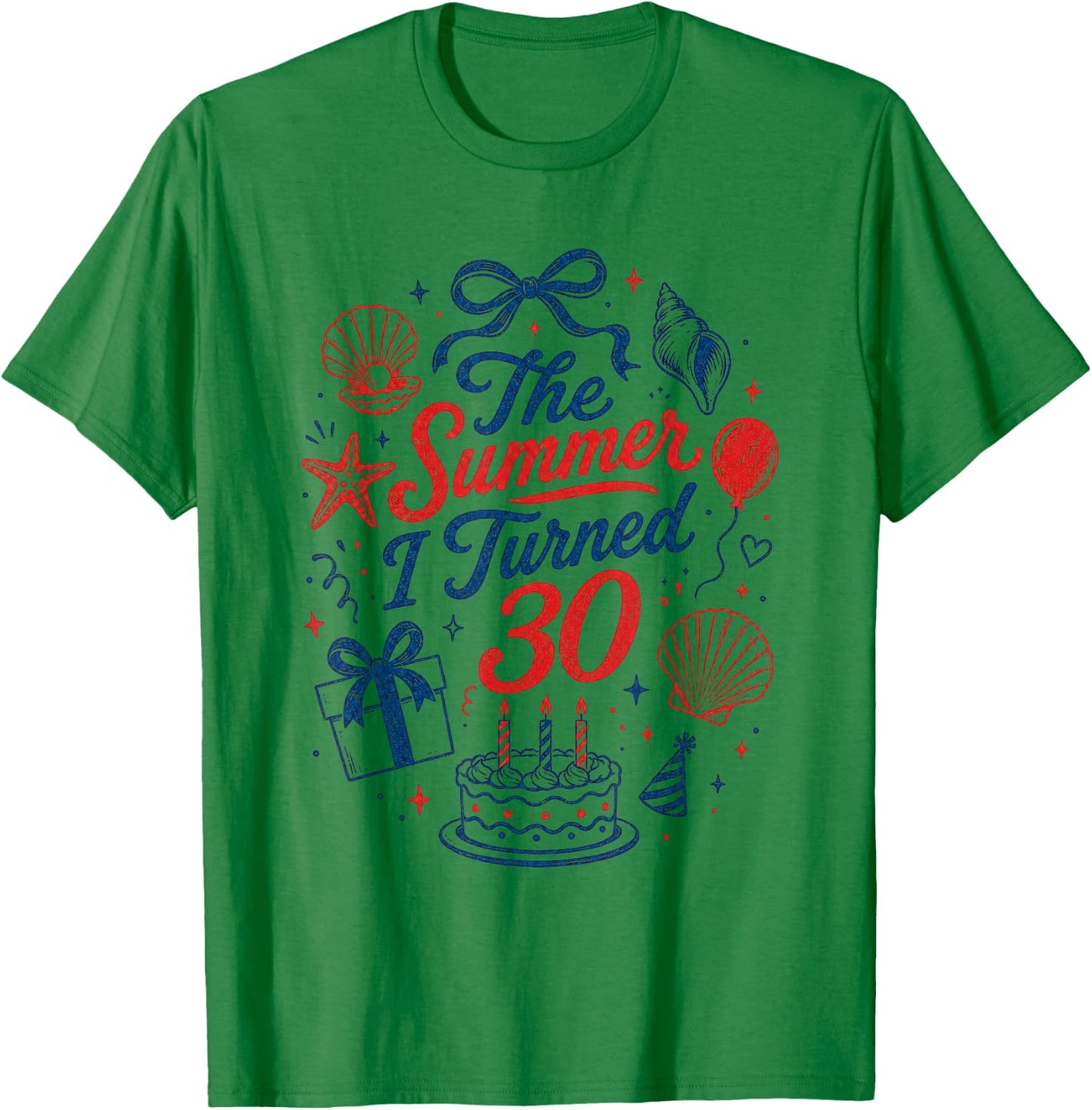 30th Birthday Girl Coastal Bow Seashell Summer I Turned 30 T-Shirt - T-Shirt | Irish Green