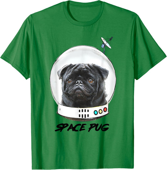 Space Pug Blasts Off Astronaut Black Pug T-Shirt - T-Shirt | Irish Green