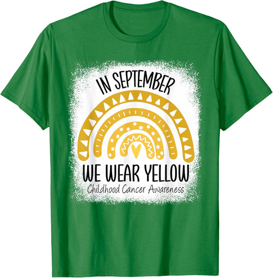 Rainbow September We Wear Yellow Childhood Cancer Awareness T-Shirt - T-Shirt | Irish Green