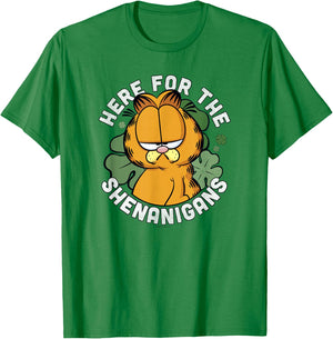Garfield St. Patrick's Day Here For The Shenanigans T-Shirt - T-Shirt | Irish Green