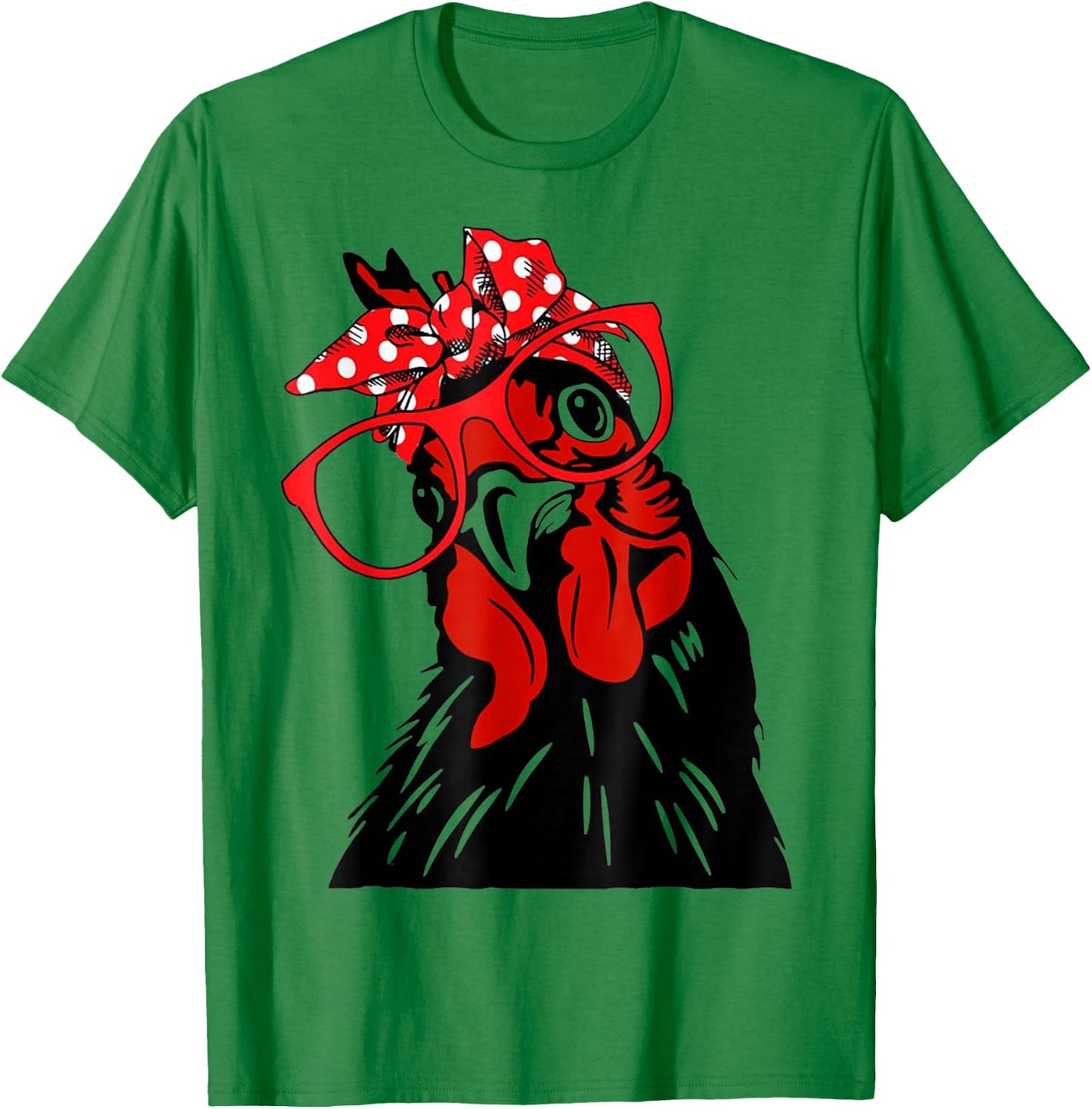 cute Women Girl Chicken With Bandana Headband and Glasses T-Shirt - T-Shirt | Irish Green