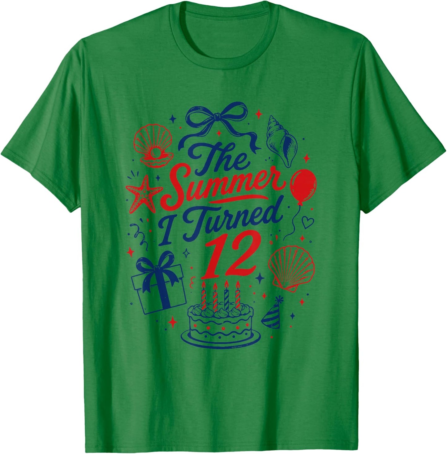 12th Birthday Girl Coastal Bow Seashell Summer I Turned 12 T-Shirt - T-Shirt | Irish Green