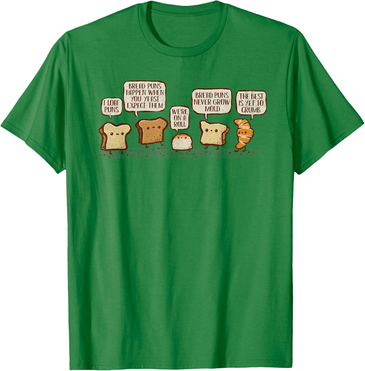 kg07 -Adults White Cotton 80% Polyester 20% Classic Fit Collarless Short Sleeve Small I Loaf Bread Puns T-Shirt - T-Shirt | Irish Green