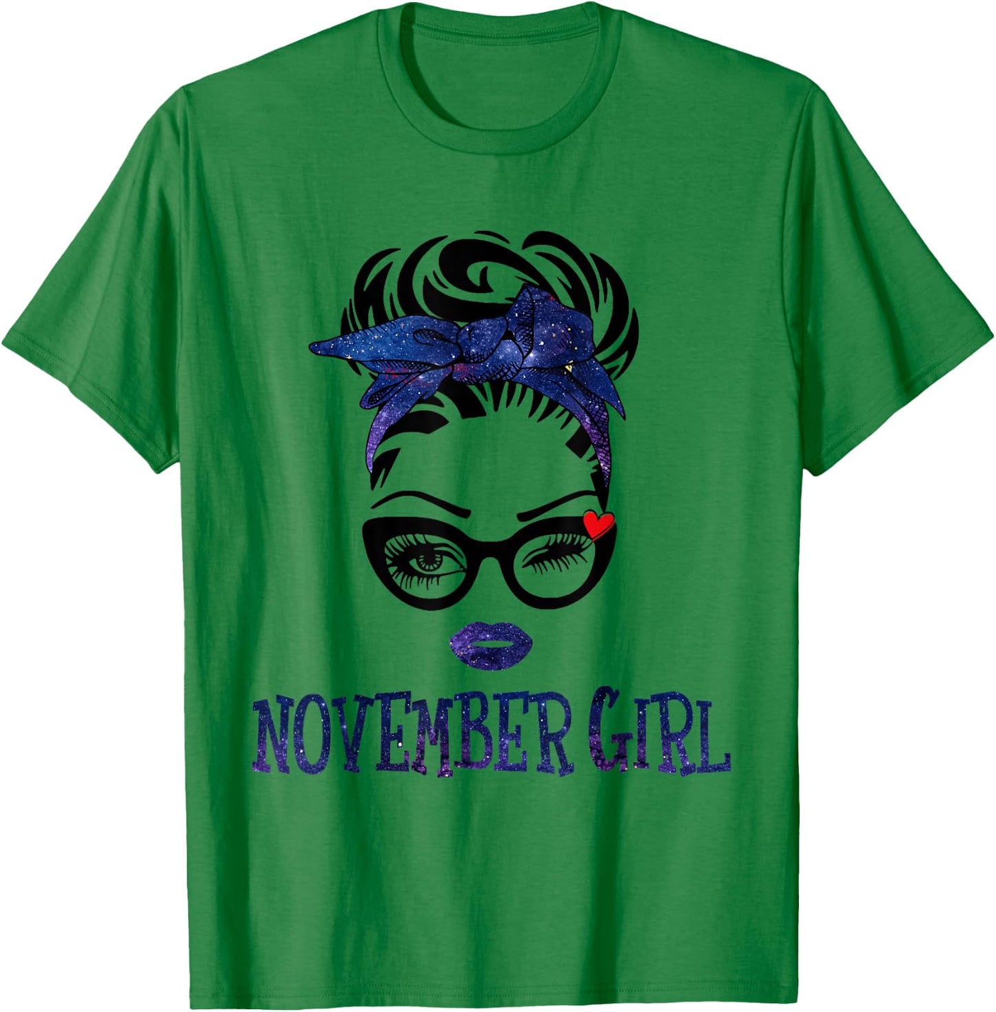 November Girl Galaxy Woman Face Messy Bun Hair Bandana Bday T-Shirt - T-Shirt | Irish Green