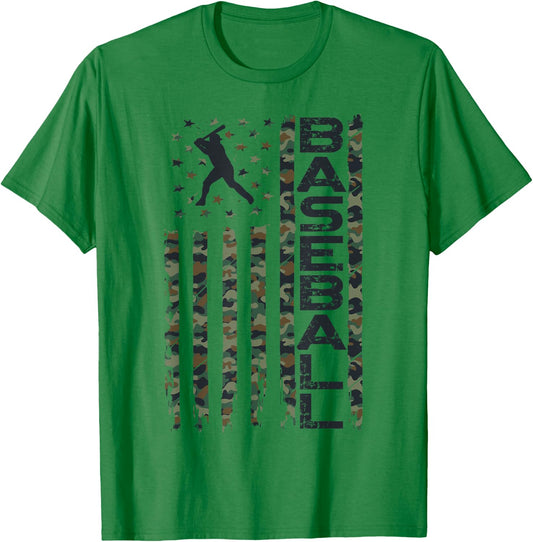 Baseball Fan Usa American Flag Camo Camouflage Batter T-Shirt - T-Shirt | Irish Green