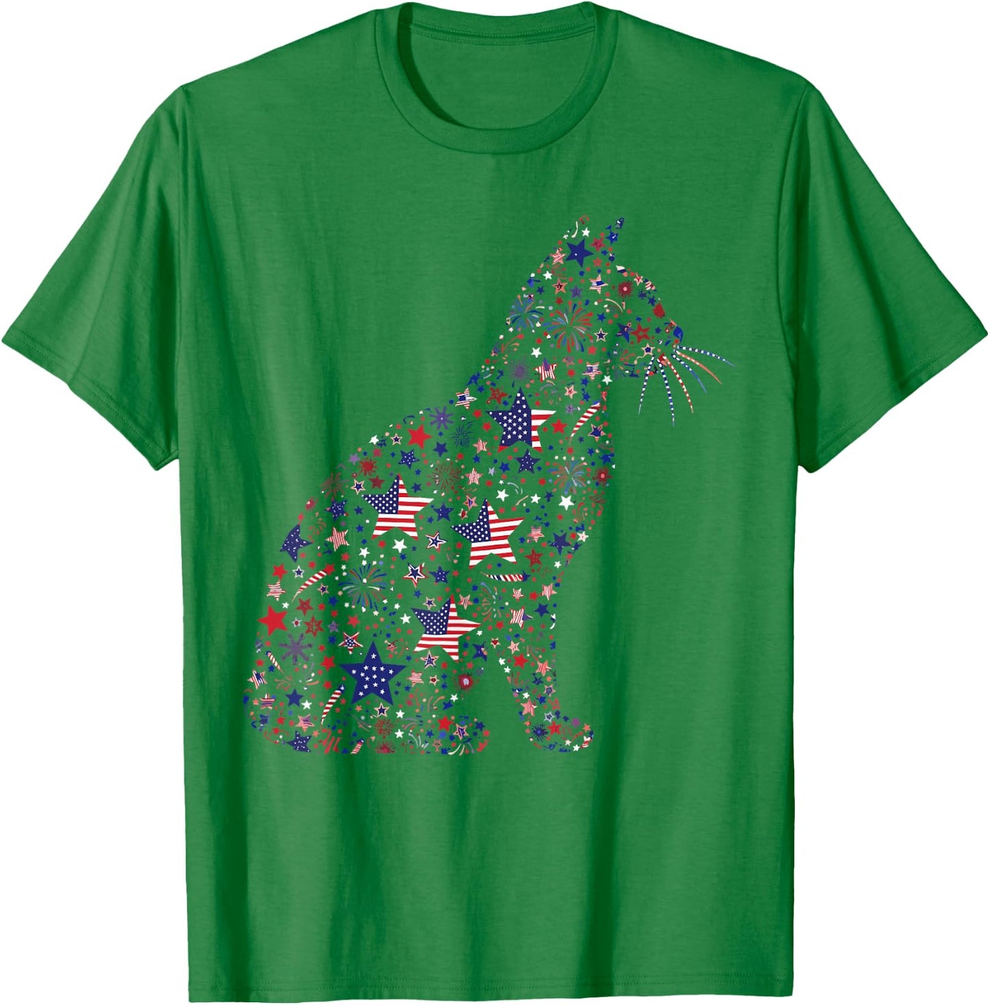 Patriotic Cat 4th of July American Flag Fireworks Cats Lover T-Shirt - T-Shirt | Irish Green