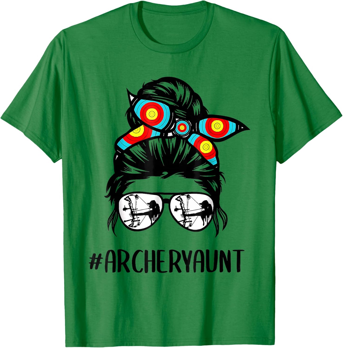 Archery Aunt Life Messy Bun Hair Glasses Mother's Day T-Shirt - T-Shirt | Irish Green