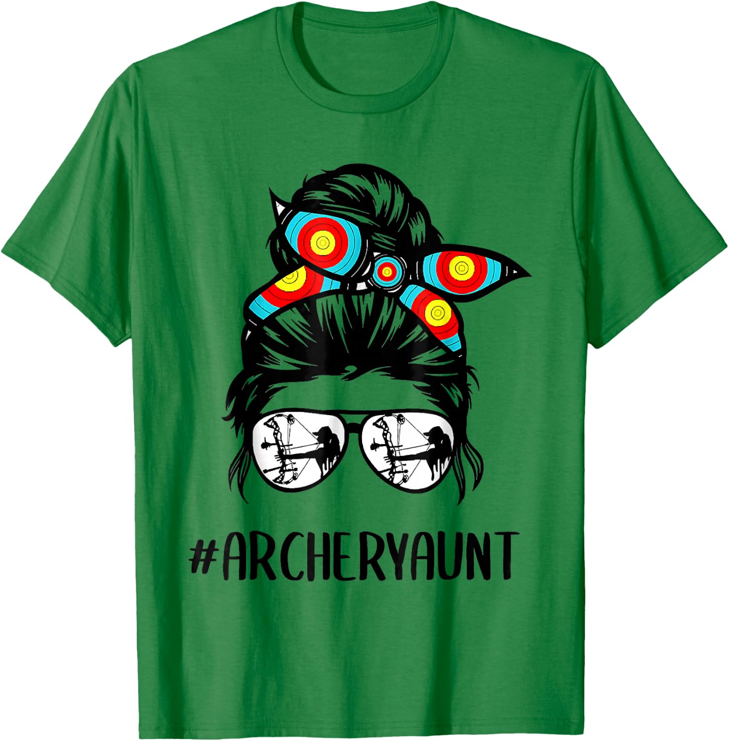 Archery Aunt Life Messy Bun Hair Glasses Mother's Day T-Shirt - T-Shirt | Irish Green