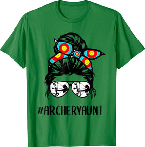 Archery Aunt Life Messy Bun Hair Glasses Mother's Day T-Shirt - T-Shirt | Irish Green