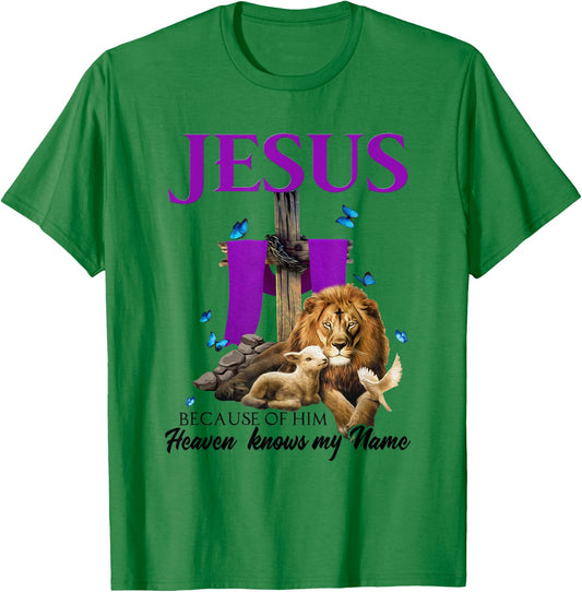 X4xL Lion Lamb Jesus Because Of Him Heaven Knows My Name T-Shirt - T-Shirt | Irish Green