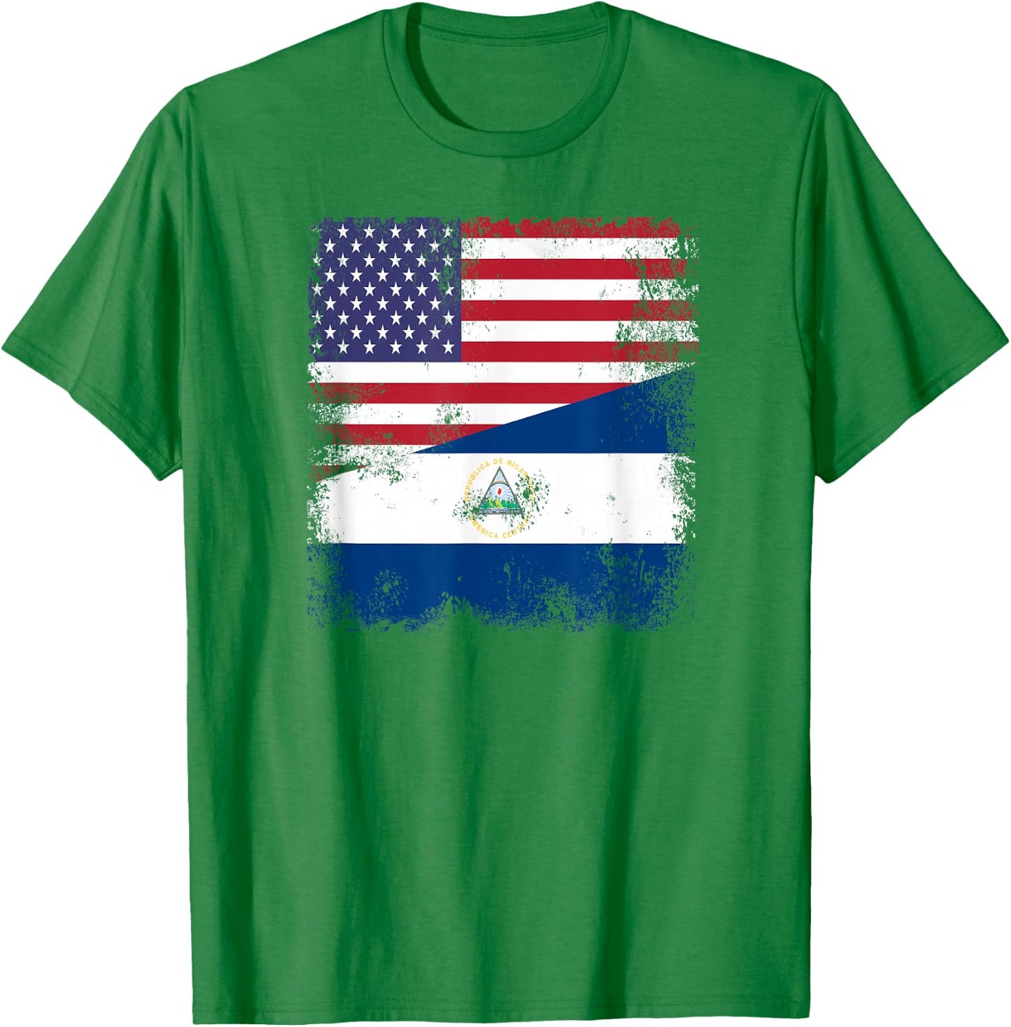 Half Nicaraguan Flag | Vintage Nicaragua USA Gift T-Shirt - T-Shirt | Irish Green