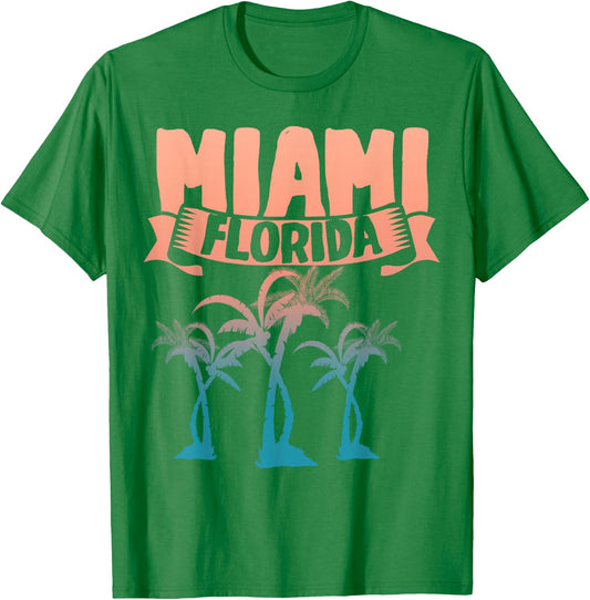 Tropical Summer Vacation Palm Trees Miami Beach Florida T-Shirt - T-Shirt | Irish Green