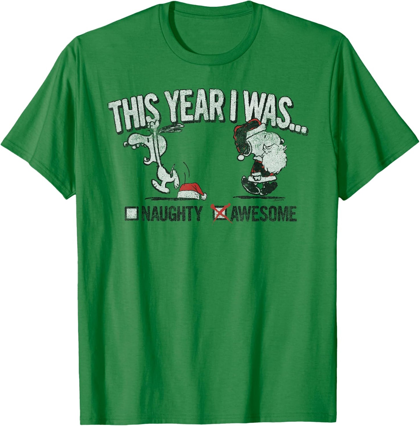 Peanuts Snoopy Naughty Awesome Christmas T-Shirt - T-Shirt | Irish Green