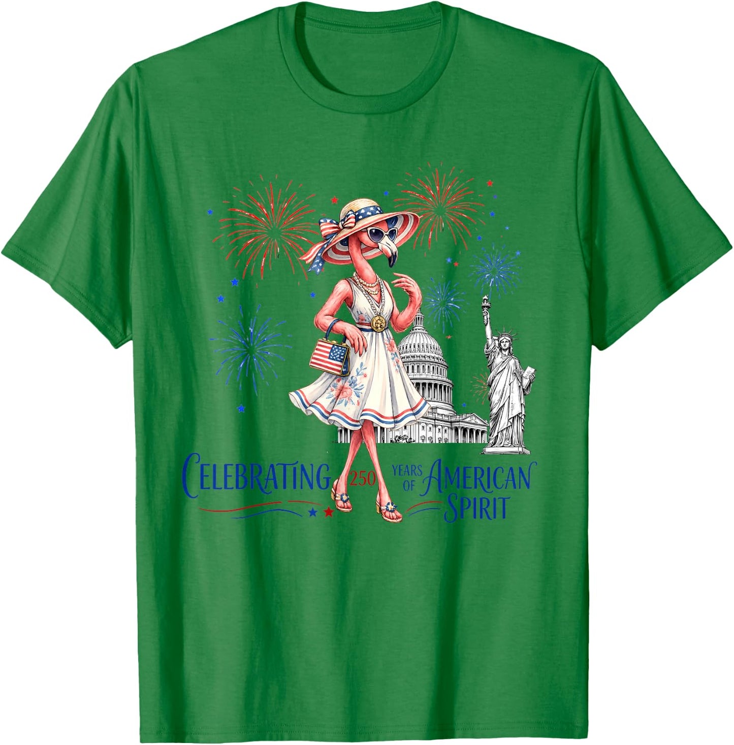 Patriotic Flamingo 250th American 4th of July Women T-Shirt - T-Shirt | Irish Green