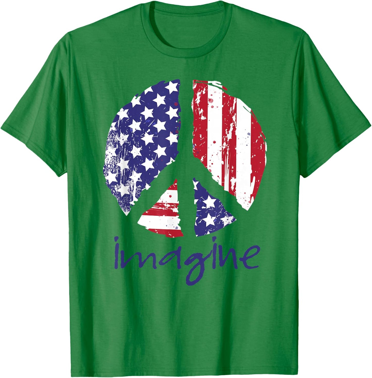 Imagine Peace American Flag USA Peace Sign 4th of July T-Shirt - T-Shirt | Irish Green