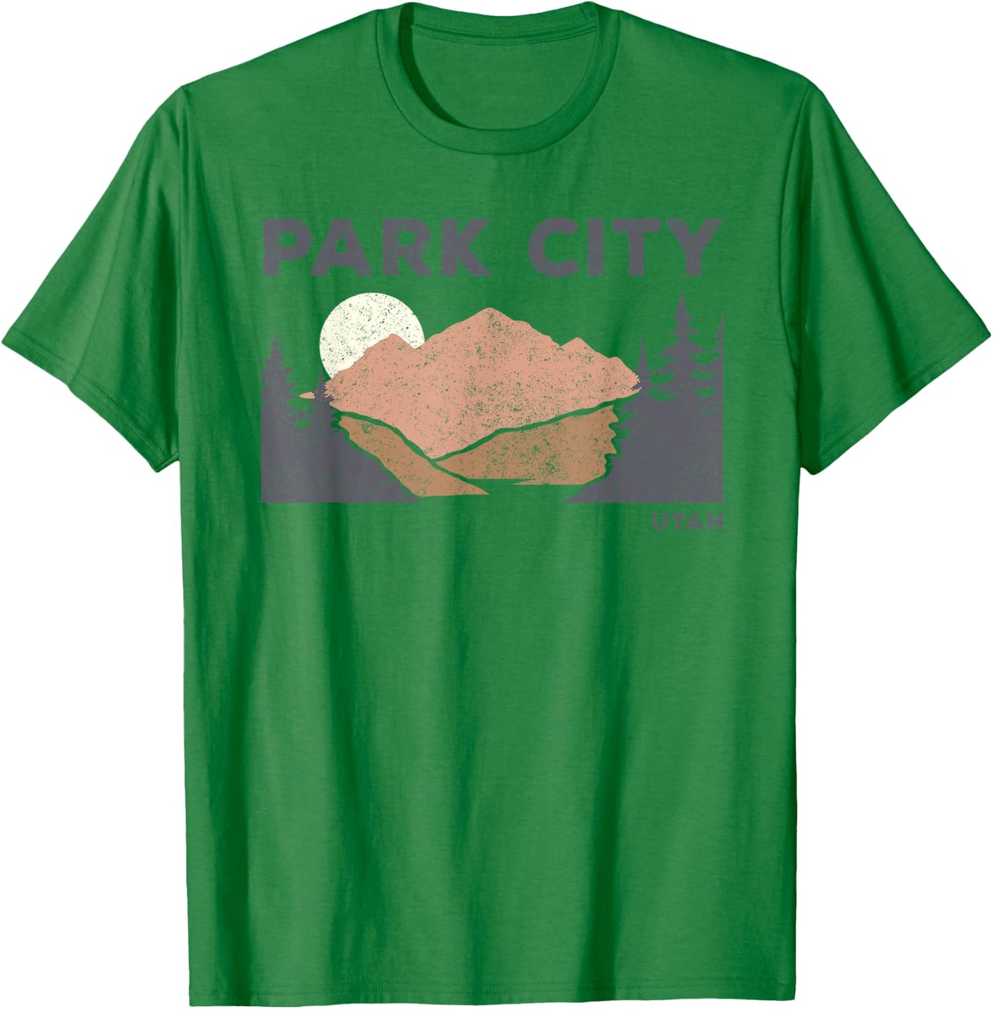 Vintage Retro Park City Utah Faded Mountain Forest Hiking T-Shirt - T-Shirt | Irish Green