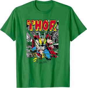 Marvel Mighty Thor Retro Comic Hammer Blast Kids T-Shirt - T-Shirt | Irish Green