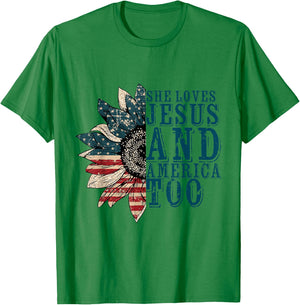 She Loves Jesus And America Too T-Shirt - T-Shirt | Irish Green