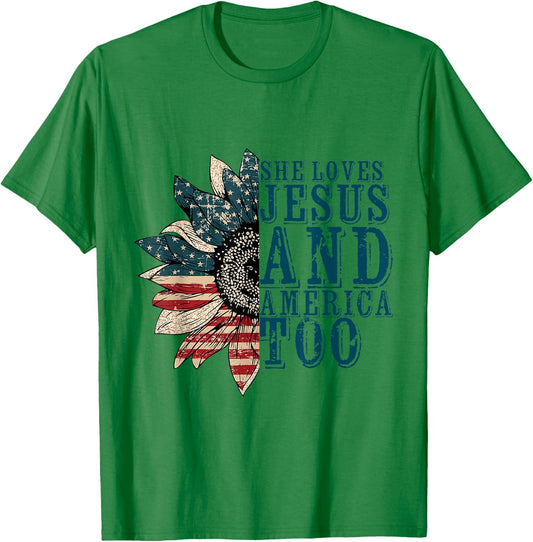 She Loves Jesus And America Too T-Shirt - T-Shirt | Irish Green