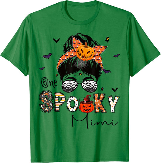 One Spooky Mimi Messy Bun Grandma Pumpkin Halloween T-Shirt - T-Shirt | Irish Green
