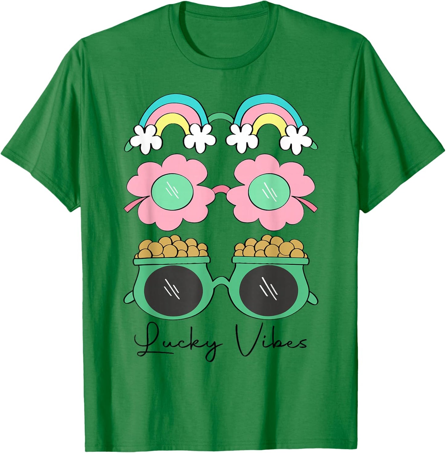 Funny Lucky Vibes Shamrock Women Retro Happy St Patricks Day T-Shirt - T-Shirt | Irish Green