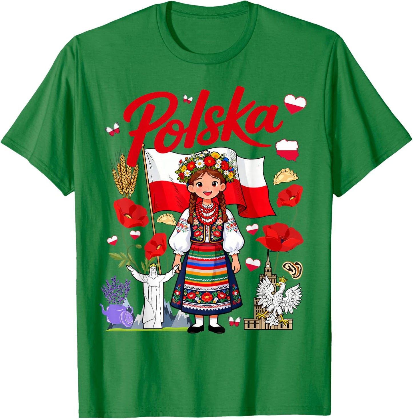 Polish Flag Outfit Idea Polska Poland Folk Flowers T-Shirt - T-Shirt | Irish Green