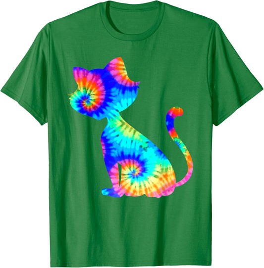 Tie Dye Cat Shirt | Colorful Tye Dye Kitten T-Shirt - T-Shirt | Irish Green